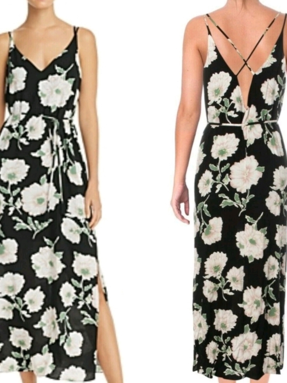 Aqua Black Floral Spaghetti-Strap Maxi Dress